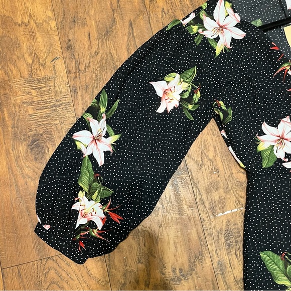 Gilli Wmns Wrap Dress Black polka dot Floral Midi  puff Long Sleeve V Neck Small - Picture 10 of 16